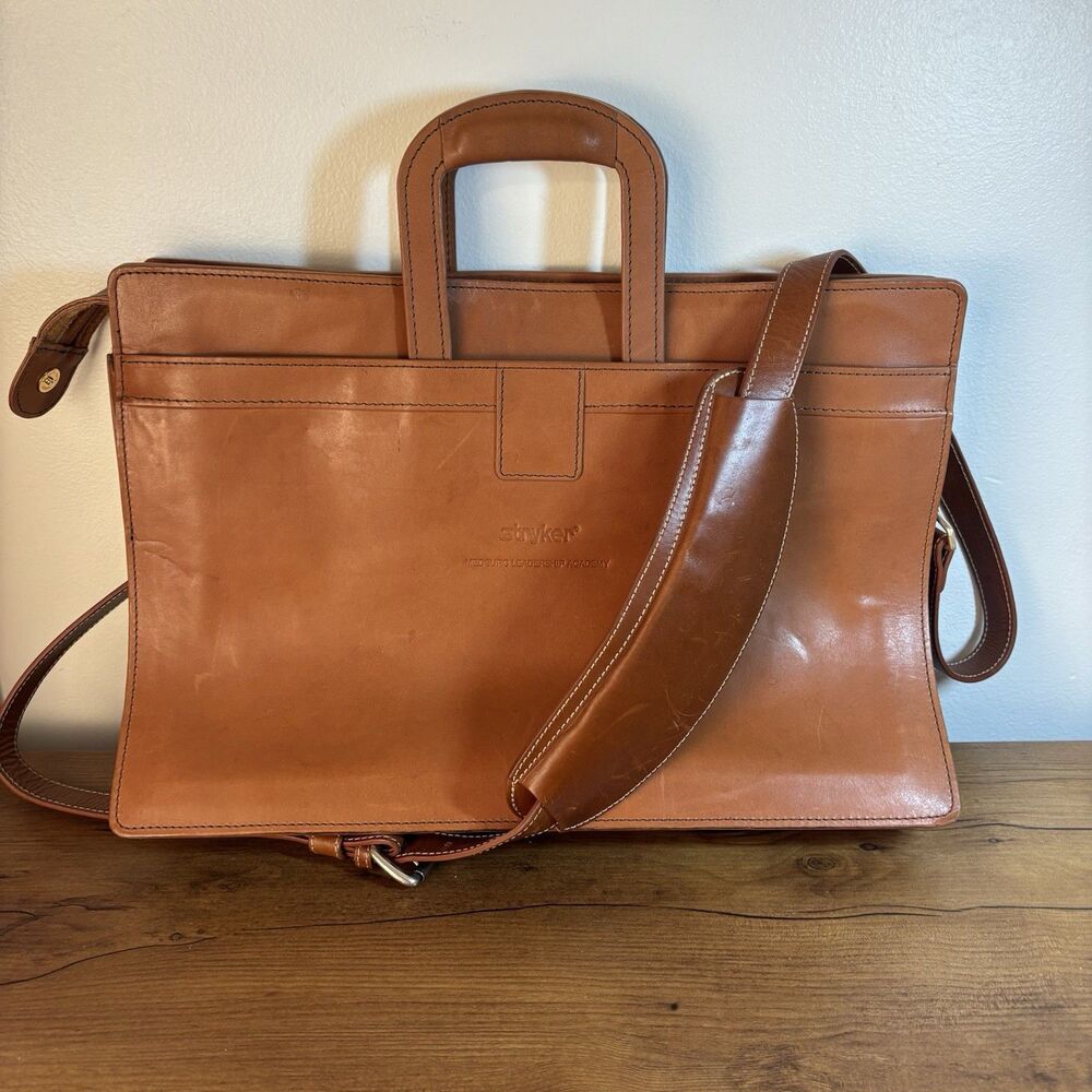 Vintage Stryker Brown Leather Briefcase Shoulder Bag Laptop Messenger Satchel